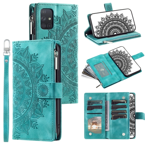 

For Samsung Galaxy A71 5G Multi-Card Totem Zipper Leather Phone Case(Green)