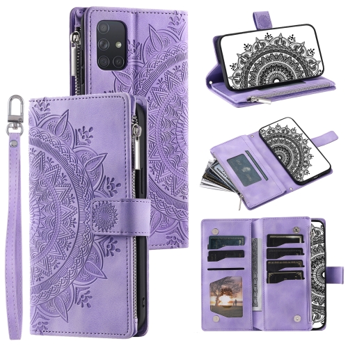 

For Samsung Galaxy A71 5G Multi-Card Totem Zipper Leather Phone Case(Purple)