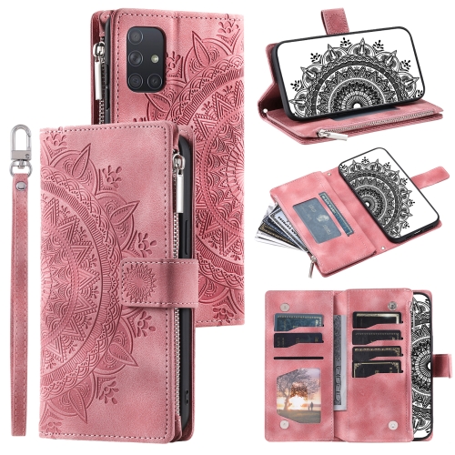 

For Samsung Galaxy A71 5G Multi-Card Totem Zipper Leather Phone Case(Pink)