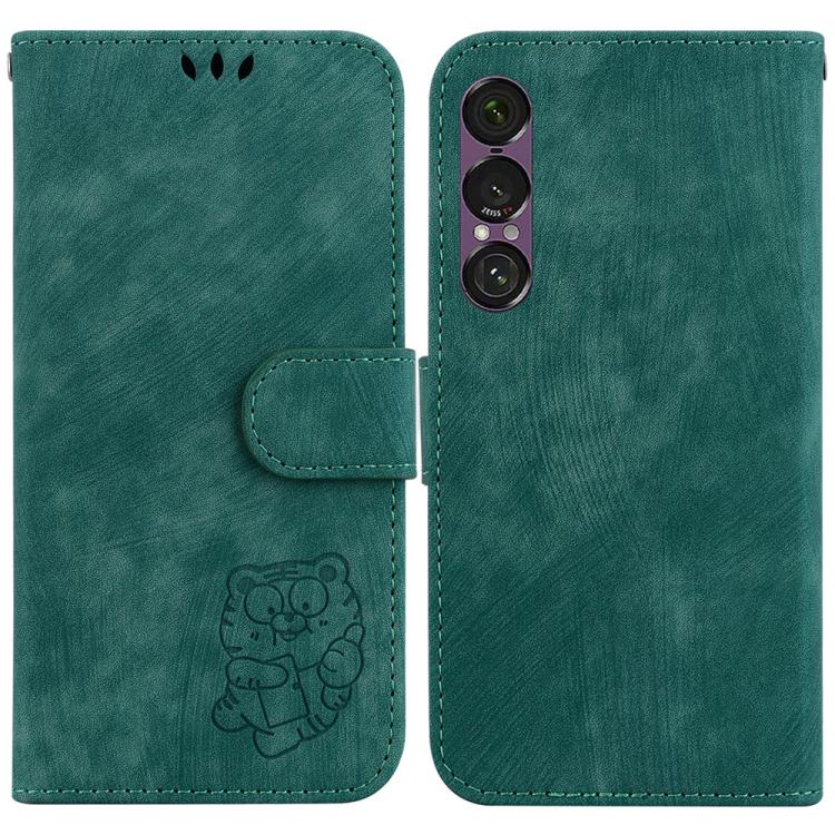 

For Sony Xperia 1 VII Little Tiger Embossed Leather Phone Case(Green)