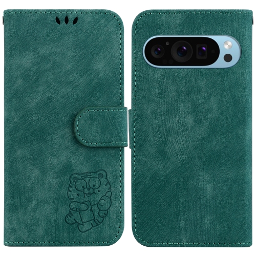 

For Google Pixel 9 Pro Little Tiger Embossed Leather Phone Case(Green)