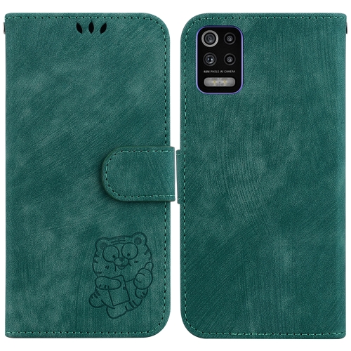 

For LG K52 / K62 / Q52 Little Tiger Embossed Leather Phone Case(Green)