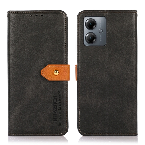

For Motorola Moto G14 4G KHAZNEH Dual-color Cowhide Texture Flip Leather Phone Case(Black)