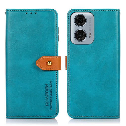 

For Motorola Moto G34 5G KHAZNEH Dual-color Cowhide Texture Flip Leather Phone Case(Blue)