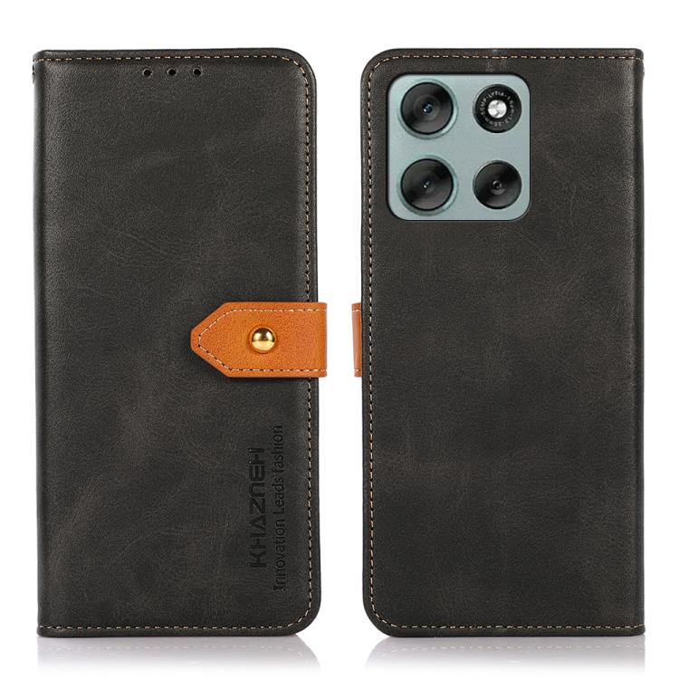 

For Motorola Moto G56 5G KHAZNEH Dual-color Cowhide Texture Flip Leather Phone Case(Black)