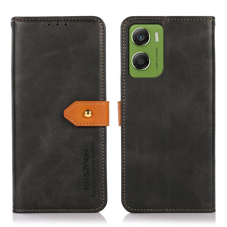 

For Motorola Moto G06 4G KHAZNEH Dual-color Cowhide Texture Flip Leather Phone Case(Black)