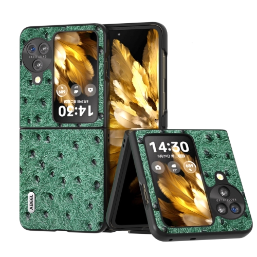 

For OPPO Find N3 Flip ABEEL Genuine Leather Ostrich Texture Phone Case(Green)