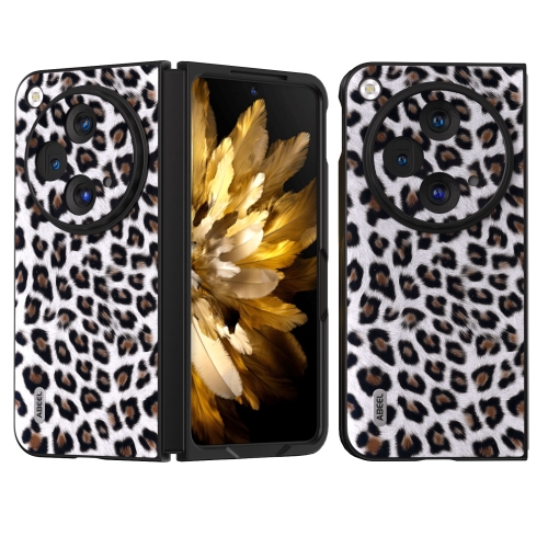 

For OPPO Find N3 ABEEL Black Edge Leopard Phone Case(Silver Leopard)