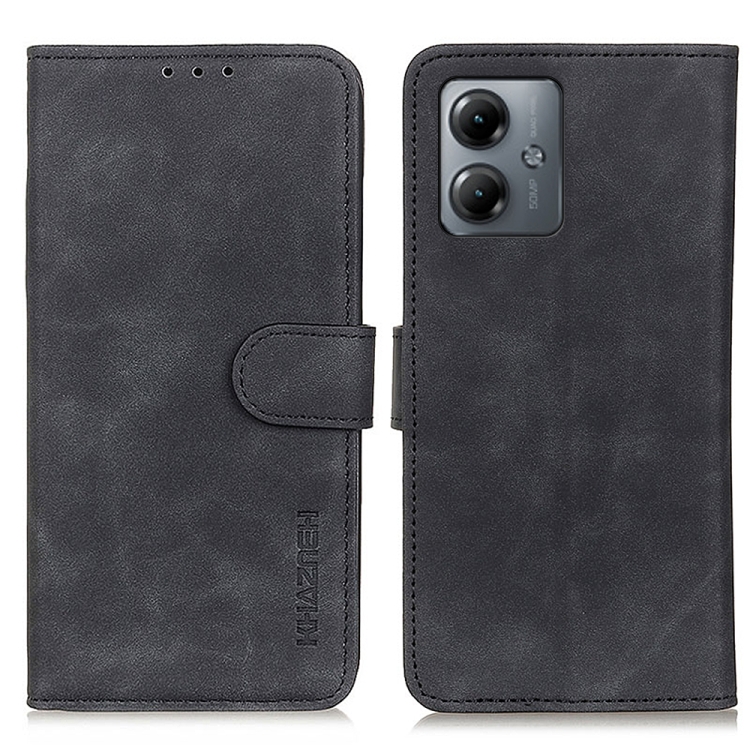

For Motorola Moto G14 4G KHAZNEH Retro Texture Leather Phone Case(Black)