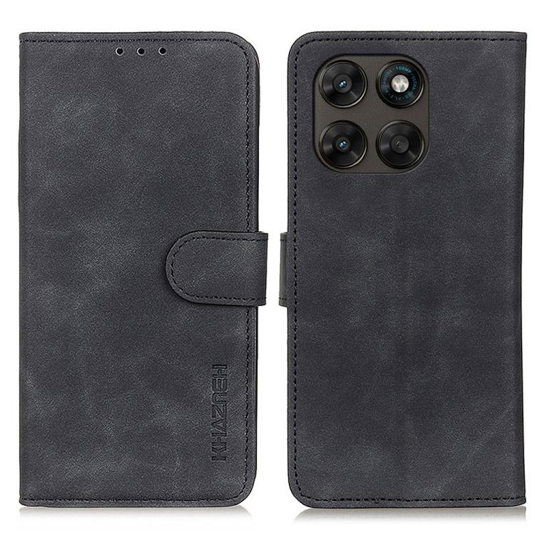 For Motorola Moto G77 5G / G67 5G KHAZNEH Retro Texture Leather Phone Case(Black)