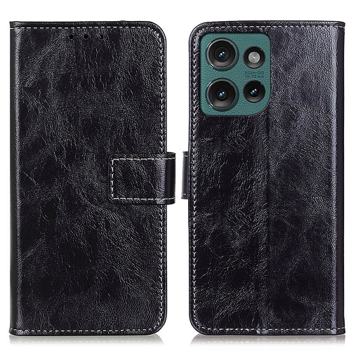 

For Motorola Edge 50 Retro Crazy Horse Texture Leather Phone Case(Black)