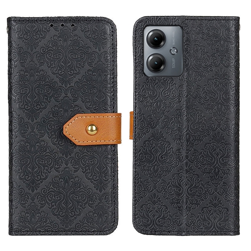 

For Motorola Moto G14 4G European Floral Embossed Flip Leather Phone Case(Black)