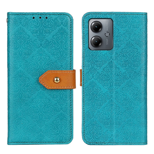 

For Motorola Moto G14 4G European Floral Embossed Flip Leather Phone Case(Blue)