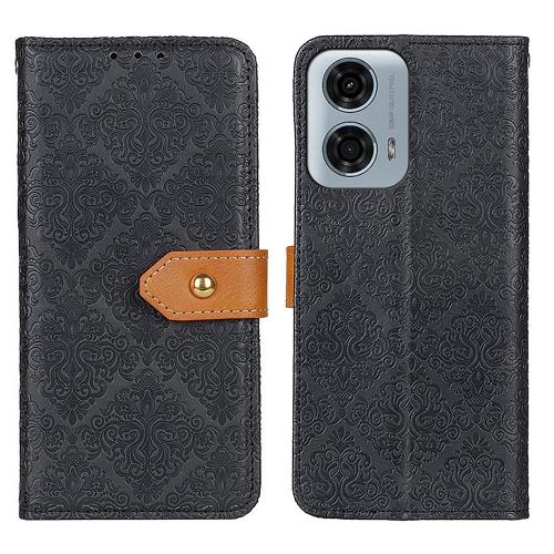 

For Motorola Moto G24 Power European Floral Embossed Flip Leather Phone Case(Black)