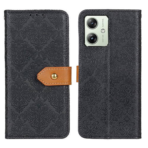 

For Motorola Moto G64 5G European Floral Embossed Flip Leather Phone Case(Black)