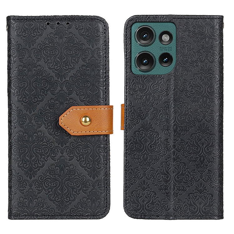 

For Motorola Edge 50 European Floral Embossed Flip Leather Phone Case(Black)