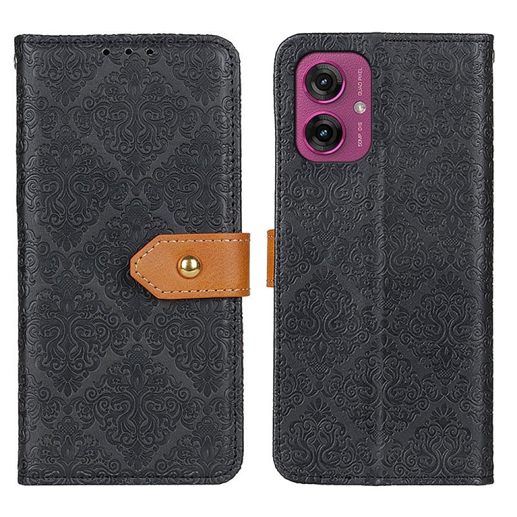 

For Motorola Moto G55 5G European Floral Embossed Flip Leather Phone Case(Black)