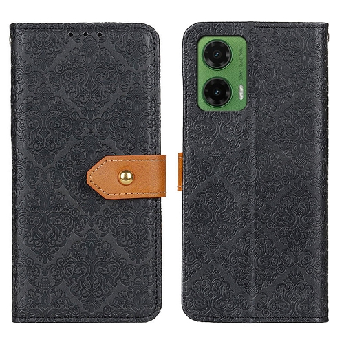 

For Motorola Moto G35 5G European Floral Embossed Flip Leather Phone Case(Black)