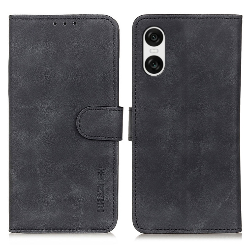 

For Sony Xperia 10 VI KHAZNEH Retro Texture Horizontal Flip Leather Phone Case(Black)