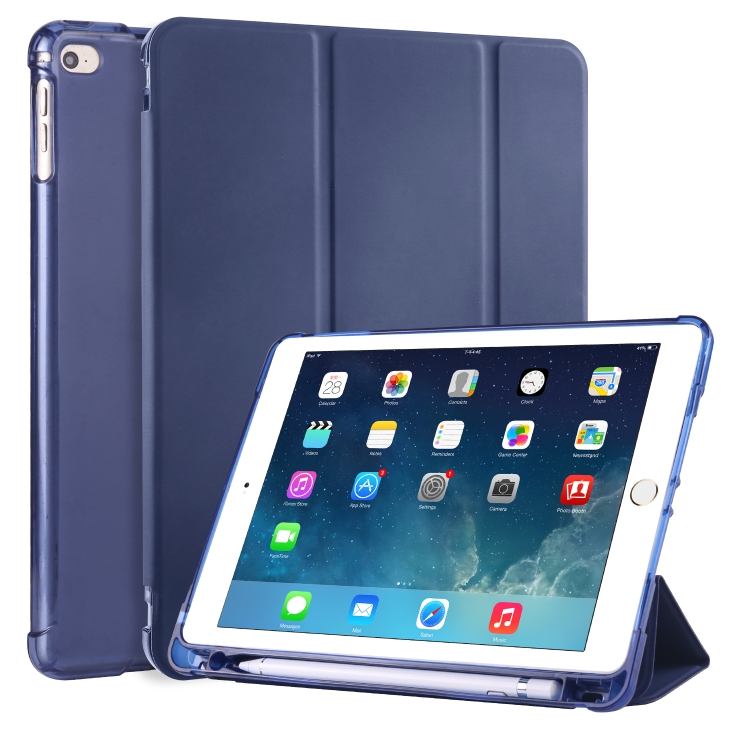 

For iPad Air / Air 2 / 9.7 (2017) & (2018) 3-folding Horizontal Flip PU Leather + Shockproof TPU Case with Holder & Pen Slot(Dark Blue)