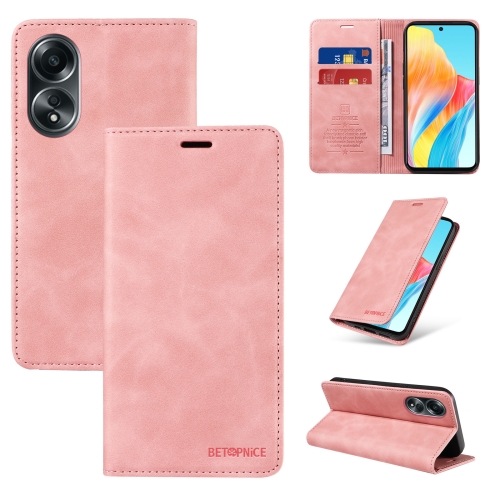 For OPPO A58 4G BETOPNICE Suction Anti-theft Leather Phone Case(Pink)