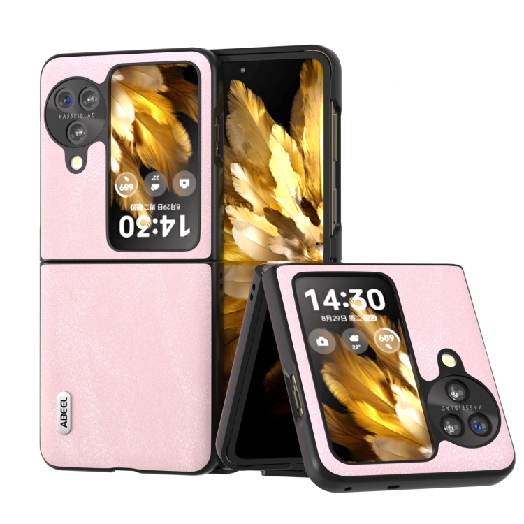 

For OPPO Find N3 Flip ABEEL Cowhide Texture PU Phone Case(Pink)