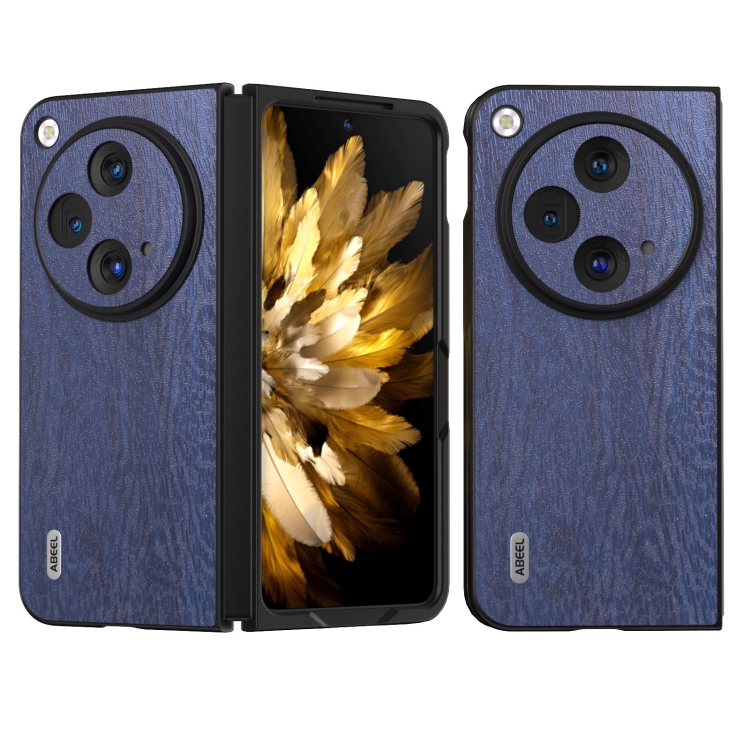 

For OPPO Find N3 ABEEL Wood Texture PU Phone Case(Blue)