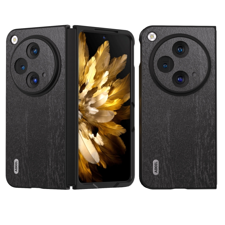 

For OPPO Find N3 ABEEL Wood Texture PU Phone Case(Black)