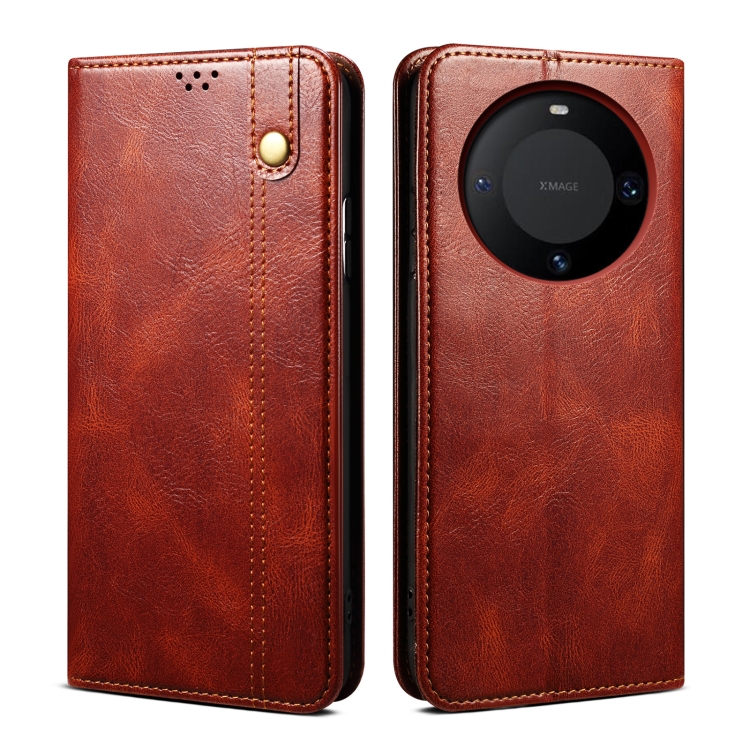 

For Huawei Mate 60 Pro Oil Wax Crazy Horse Texture Leather Phone Case(Brown)