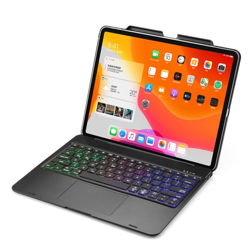 

F129TS For iPad Pro 12.9 inch (2020) Colorful Backlit Bluetooth Keyboard Tablet Case with Touchpad & Pen Slot(Black)