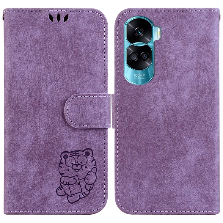 

For Honor 90 Lite Little Tiger Embossed Leather Phone Case(Purple)