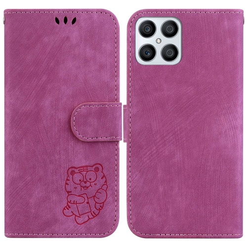 

For Honor X8 Little Tiger Embossed Leather Phone Case(Rose Red)