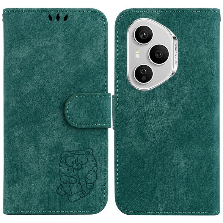 

For Honor 400 Pro Global 160.8mm Little Tiger Embossed Leather Phone Case(Green)