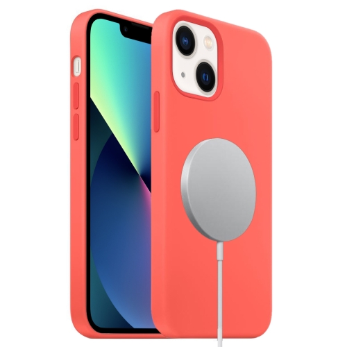 

For iPhone 13 mini MagSafe Liquid Silicone Full Coverage Phone Case(Pink Orange)