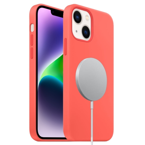 

For iPhone 14 MagSafe Liquid Silicone Full Coverage Phone Case(Pink Orange)