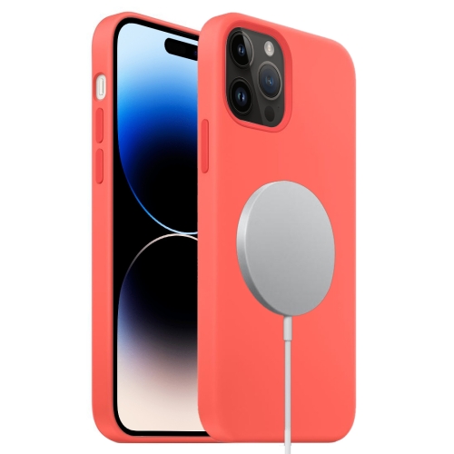 

For iPhone 14 Pro Liquid Silicone Full Coverage MagSafe Phone Case(Pink Orange)