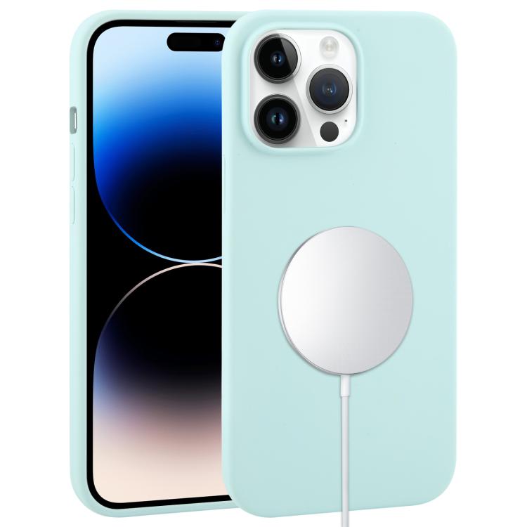 

For iPhone 14 Pro Max Liquid Silicone Full Coverage MagSafe Phone Case(Cyan)