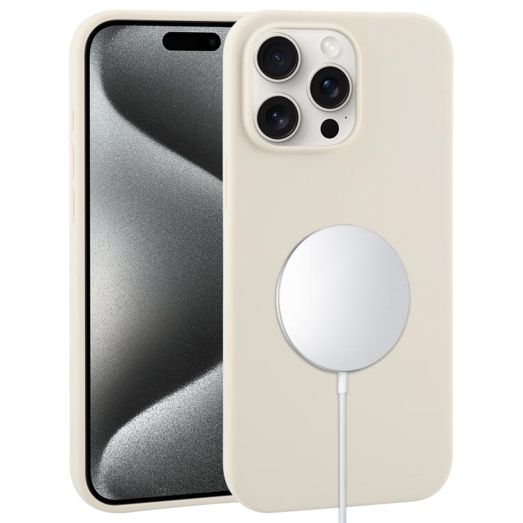 

For iPhone 15 Pro Max Liquid Silicone Full Coverage MagSafe Phone Case(Antique White)