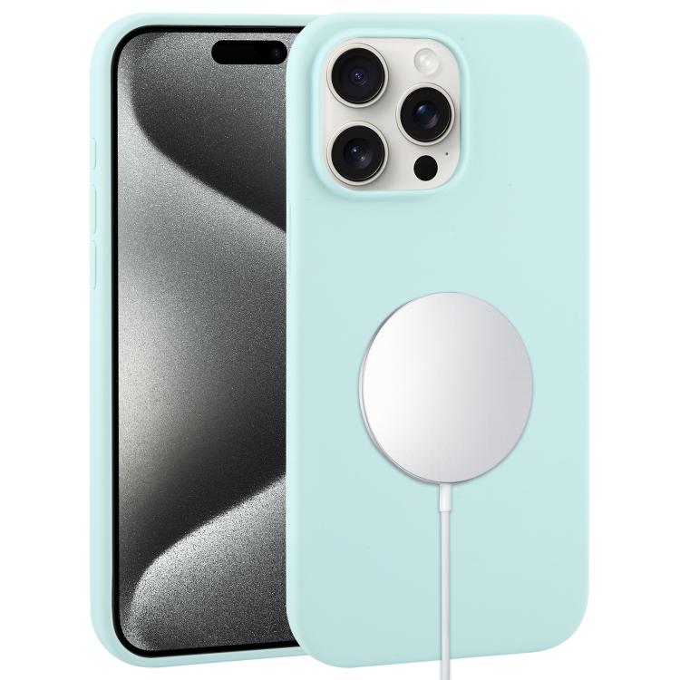 

For iPhone 15 Pro Max Liquid Silicone Full Coverage MagSafe Phone Case(Cyan)