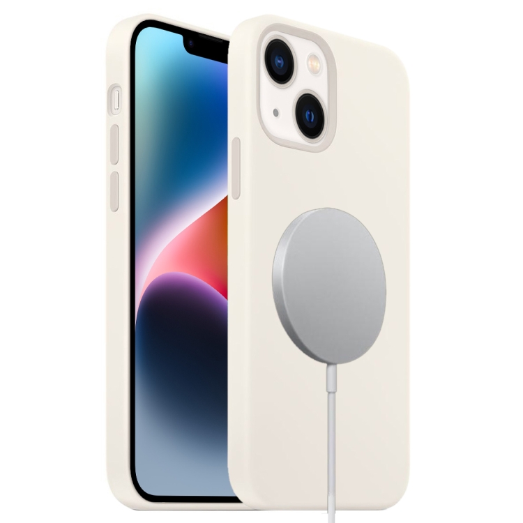 

For iPhone 15 Plus Liquid Silicone Full Coverage MagSafe Phone Case(White)
