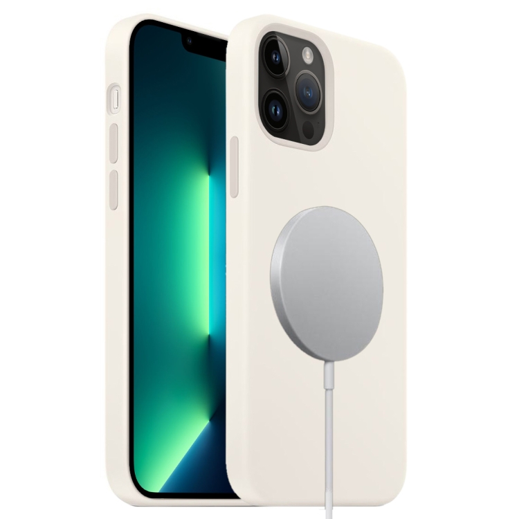 

For iPhone 13 Pro Max Liquid Silicone Full Coverage MagSafe Phone Case(White)