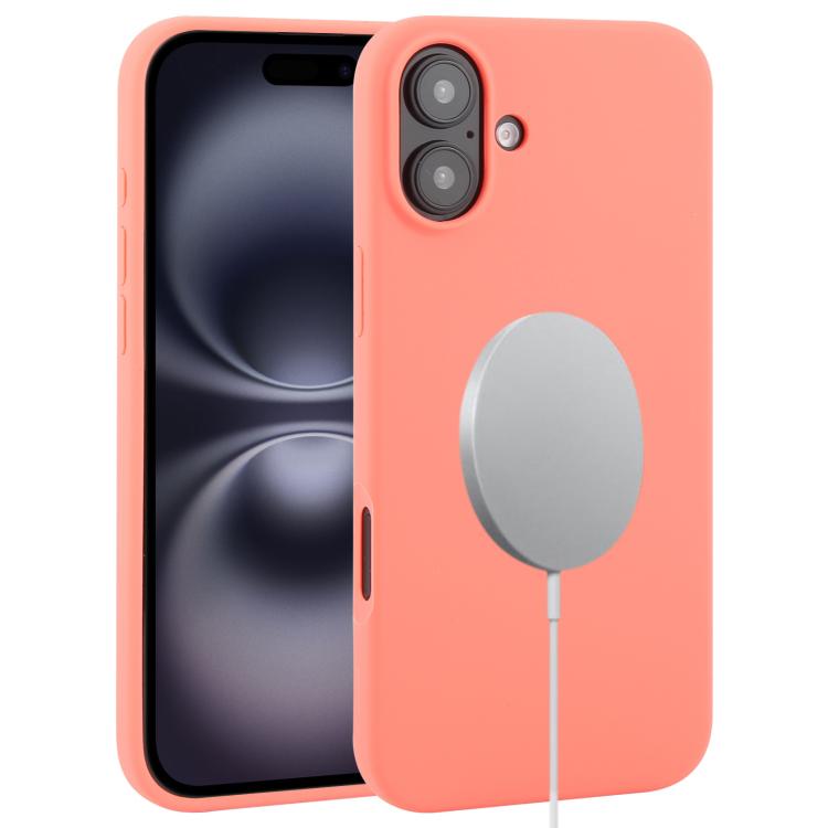 

For iPhone 16 Plus Liquid Silicone Full Coverage MagSafe Phone Case(Pink Orange)