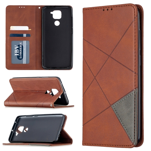 

For Xiaomi Redmi Note 9 Rhombus Texture Horizontal Flip Magnetic Leather Case with Holder & Card Slots & Wallet(Brown)