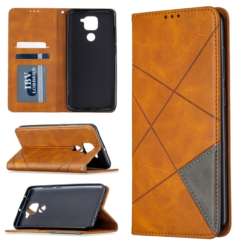 

For Xiaomi Redmi Note 9 Rhombus Texture Horizontal Flip Magnetic Leather Case with Holder & Card Slots & Wallet(Yellow)