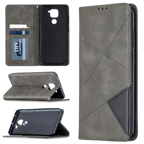 

For Xiaomi Redmi Note 9 Rhombus Texture Horizontal Flip Magnetic Leather Case with Holder & Card Slots & Wallet(Grey)