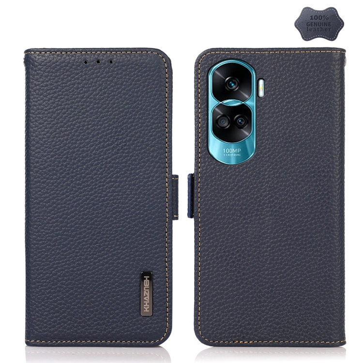 

For Honor X50i 5G/90 Lite KHAZNEH Side-Magnetic Litchi Genuine Leather RFID Phone Case(Blue)