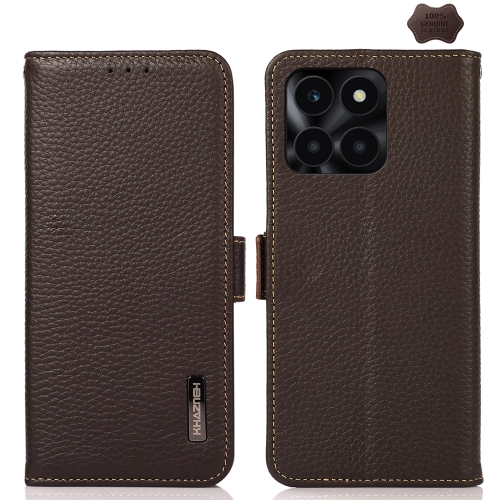 

For Honor X6A KHAZNEH Side-Magnetic Litchi Genuine Leather RFID Phone Case(Brown)