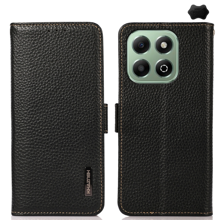 

For Honor X6b KHAZNEH Side-Magnetic Litchi Genuine Leather RFID Phone Case(Black)