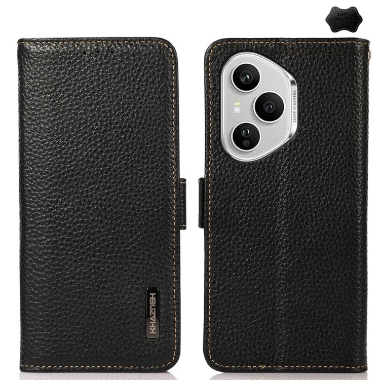 

For Honor 400 Pro Global 160.8mm KHAZNEH Side-Magnetic Litchi Genuine Leather RFID Phone Case(Black)