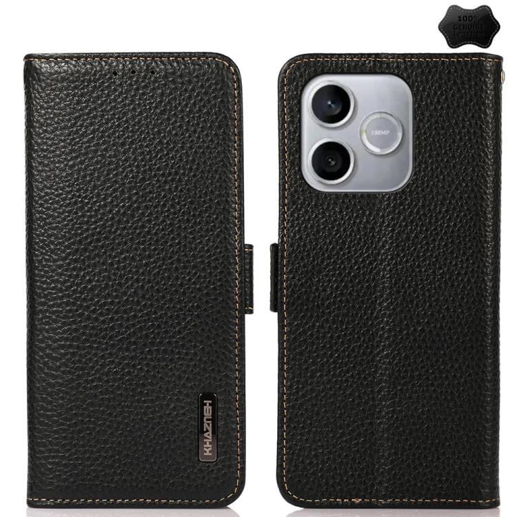 

For Honor 600 Lite Global KHAZNEH Side-Magnetic Litchi Genuine Leather RFID Phone Case(Black)